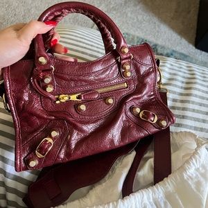 BALENCIAGA MINI CITY - BURGUNDY CROSSBODY
